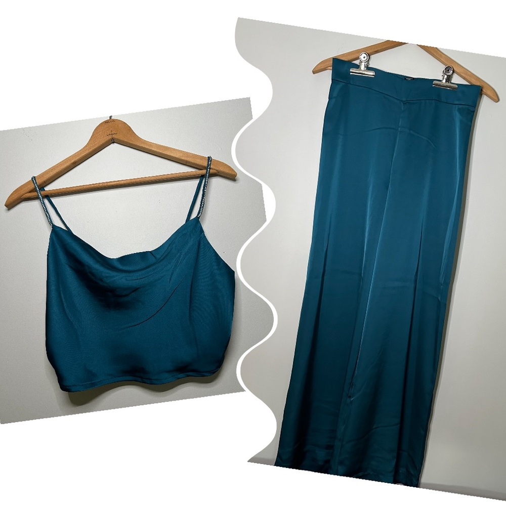 Rachel Zoe Satin Two Piece Pant Set